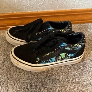 Vans Kids Black Sneakers with Blue & Green Planet Design